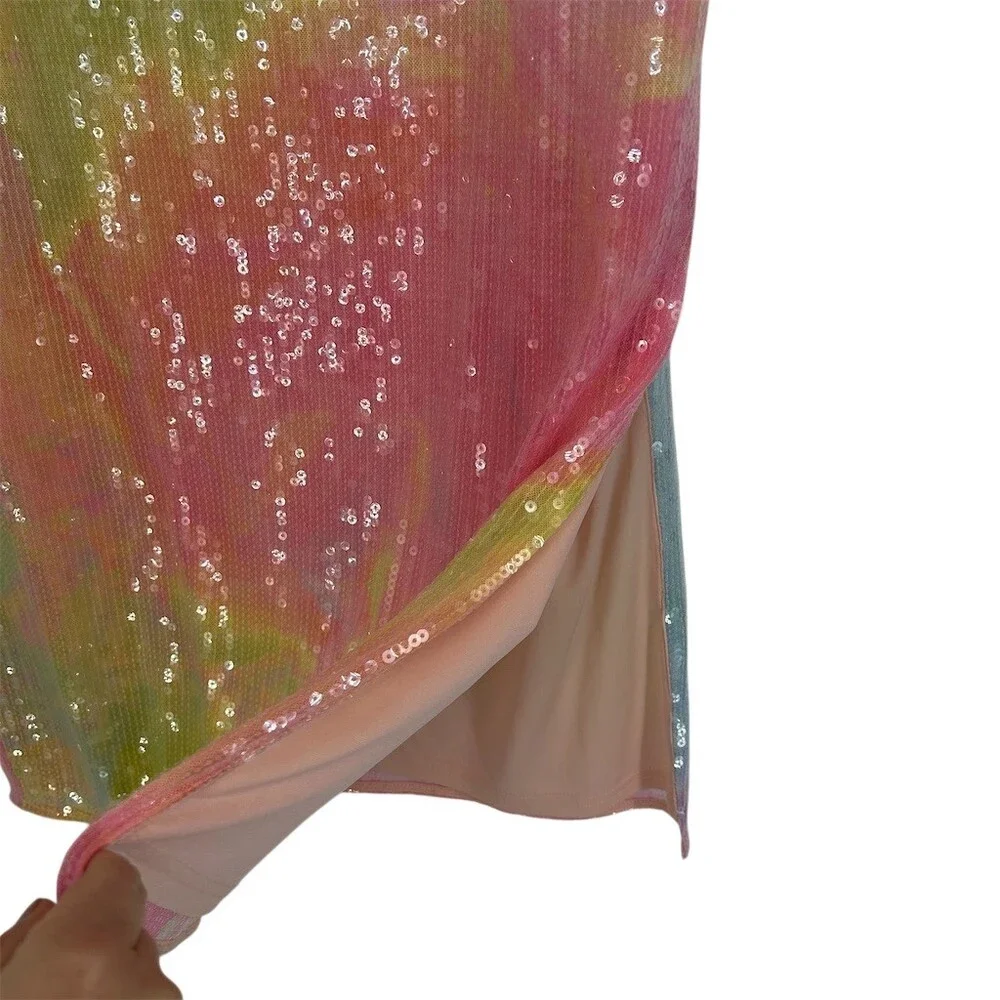 Hutch Anthropologie Rainbow Ombré Sequin Mesh Midi Slip Skirt Size M - Picture 8 of 11